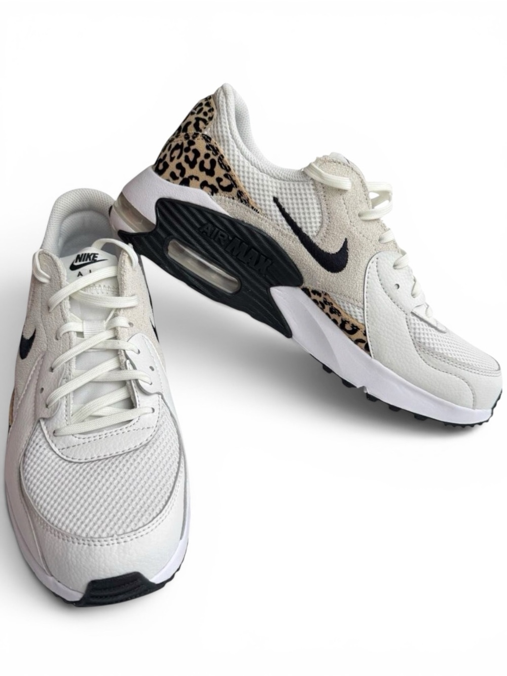 New Nike Air Max Excee Leopard Print Sneakers Womens 9.5 White Black HQ2115-100